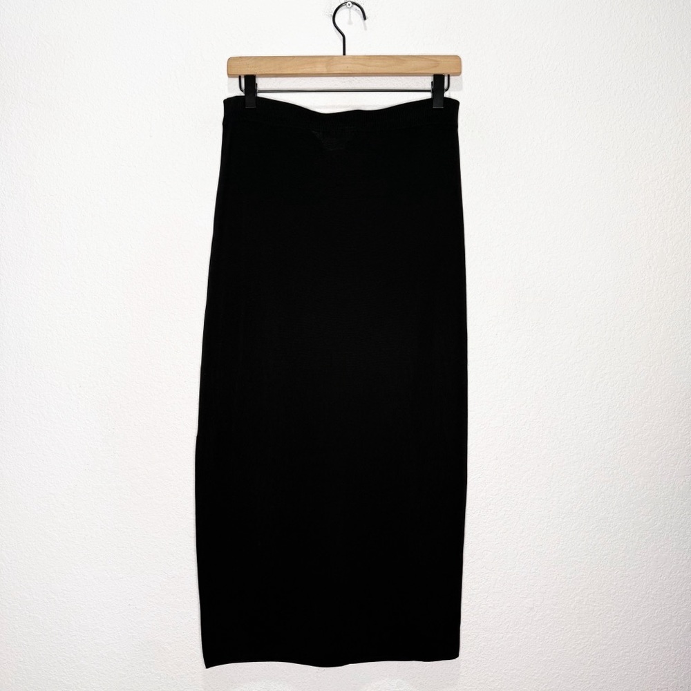 Misook Long Skirt Black Pull On Elastic Waist Slit